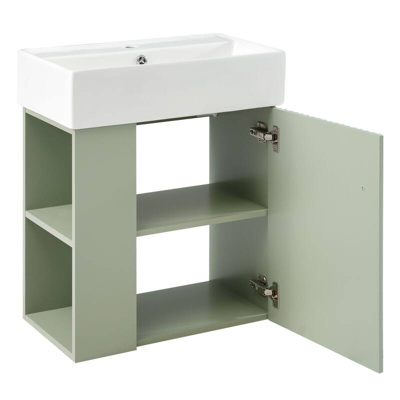 Modern 21.6" Wall-Mounted Bathroom Vanity with Wave-Patterned Door & Rose Gold Handle