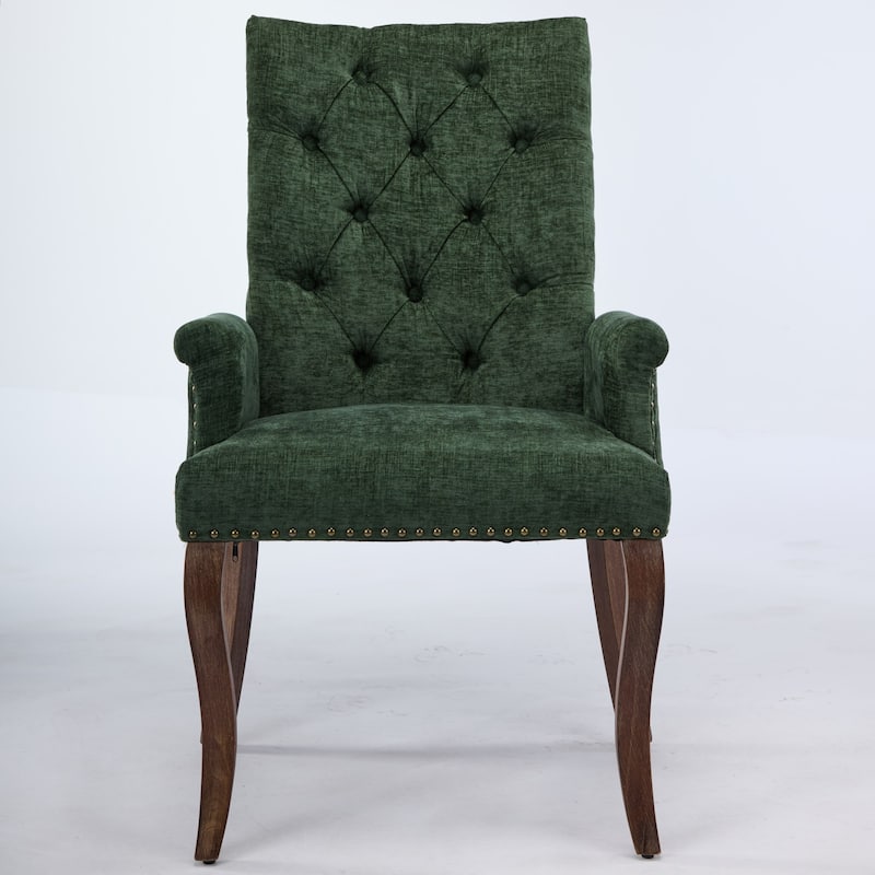 Roomfitters Chenille Upholstered Dining Chair, Tufted High-Back Accent Armchair with Curved Wood Legs