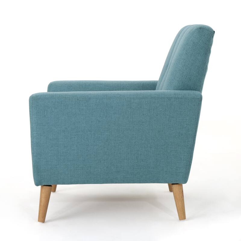 Roomfitters Mid-Century Fabric Club Chair with Channel Stitching, Cushioned Seat and Wooden Legs for Living Room Comfort