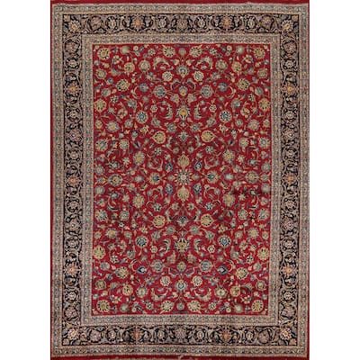 Vegetable Dye Red Kashan Persian Vintage Rug Hand-Knotted Wool Carpet - 9'8"x 12'3"