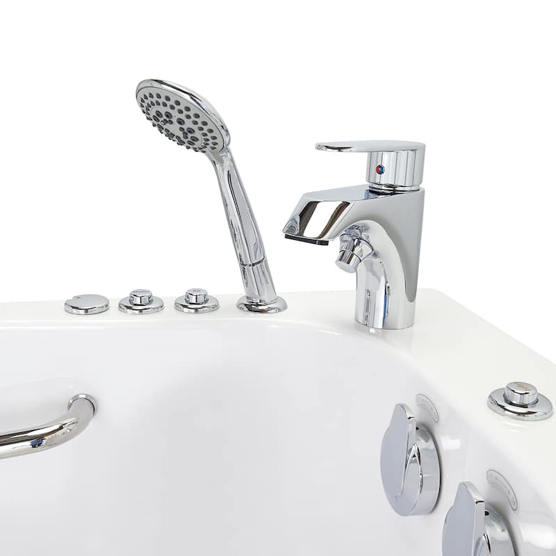 Ella Wheelchair Transfer 26x52 Acrylic Hydro Massage Walk-In Bathtub & Outward Swing Door Fast Fill Faucet 2" Dual Drain