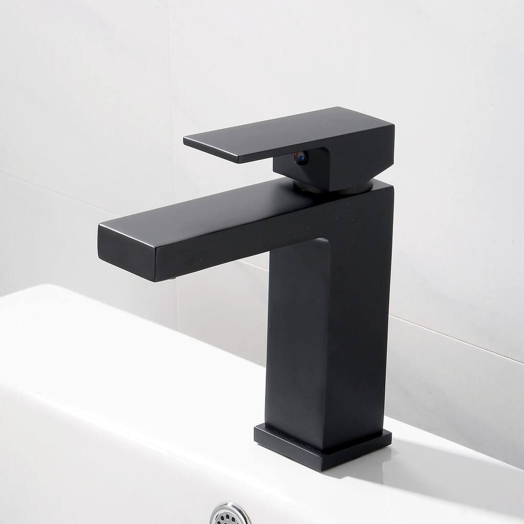 Modern Square Single Handle Bathroom Sink Faucet with Pop Up Drain