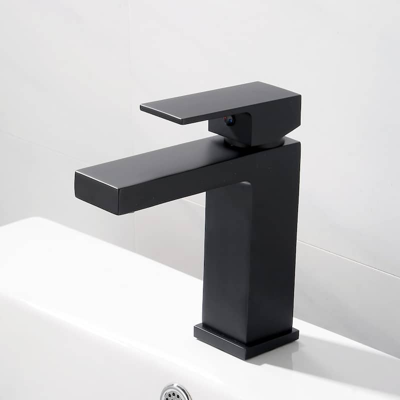 Modern Square Single Handle Bathroom Sink Faucet with Pop Up Drain