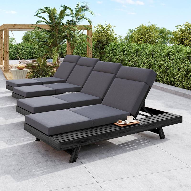 Christopher Knight Home - Elmont Outdoor Acacia Wood Adjustable Chaise Lounge with Water-Resistant Cushions & Headrest Cushion