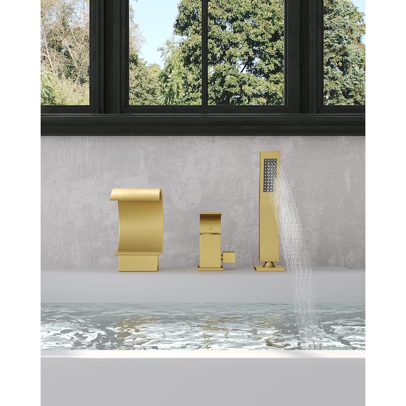 Roman Tub Faucet 3 Holes Deck Mount Bathtub Faucet with Handheld Shower Sprayer