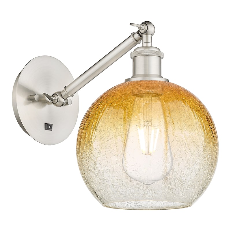 Innovations Lighting 317-1W-11-8 Brookhaven Globe Sconce Brookhaven - Brushed Satin Nickel / Amber