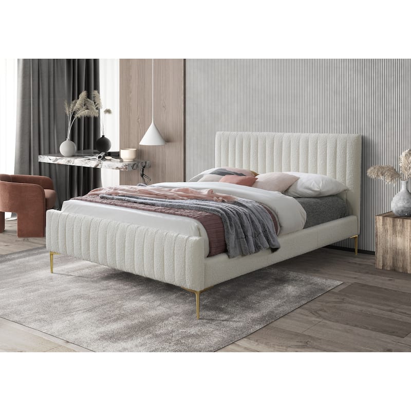 Omax Decor Julia Upholstered Platform Bed with Channel Tufted Headboard and Gold Legs