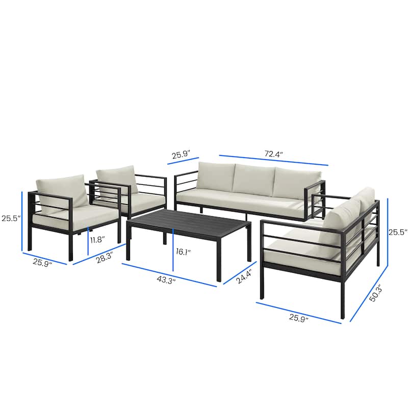 Corvus Gamba 5-piece Outdoor Iron Patio Seating Set with Coffee Table