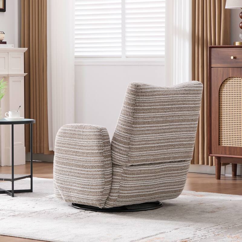 Swivel Striped Accent Chair with Metal Base, Modern Arm Chair for Living Room, Fabric Club Single Sofa Chair