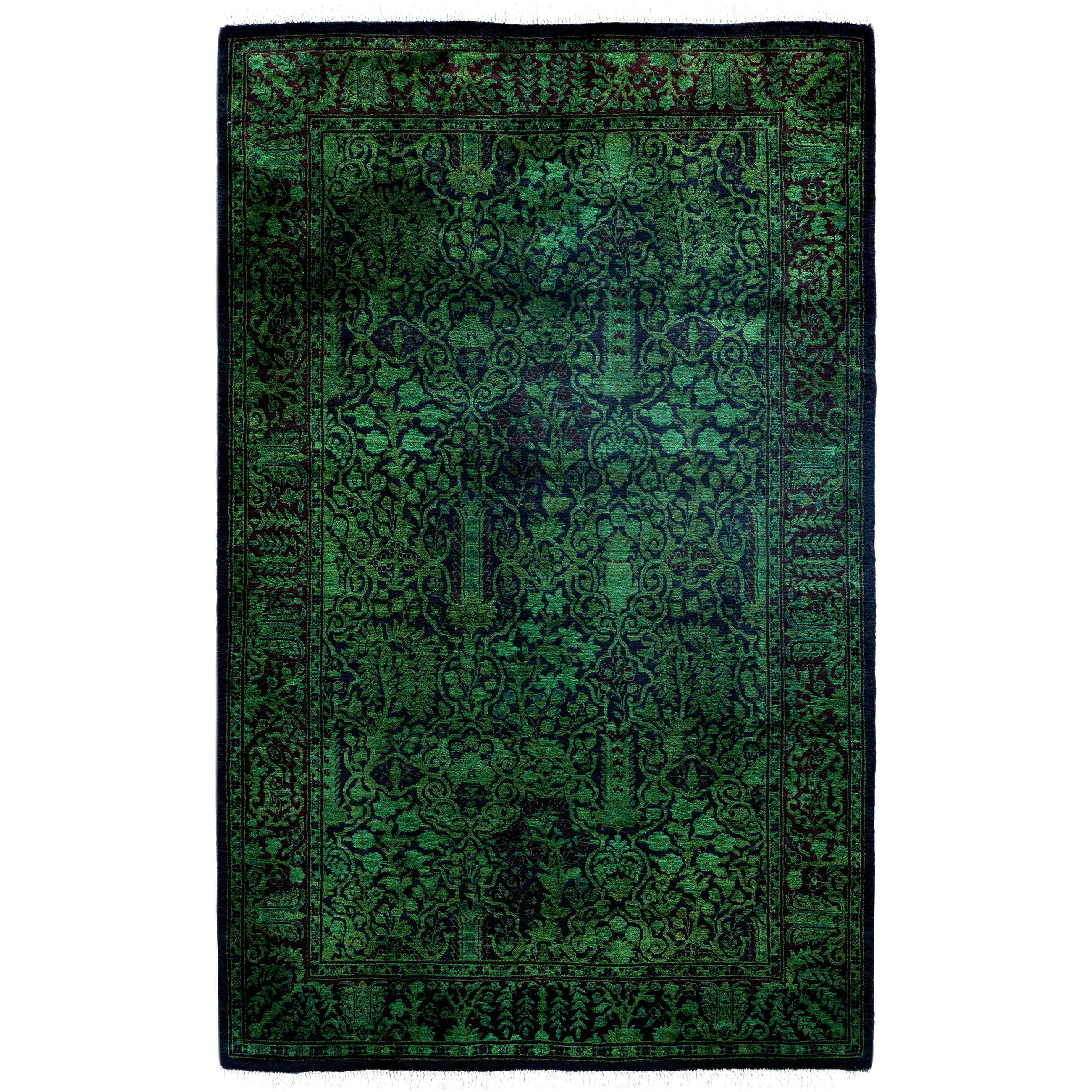 Overdyed Hand-Knotted Wool Modern-Contemporary Green Area Rug 3' 0" x 4' 10"