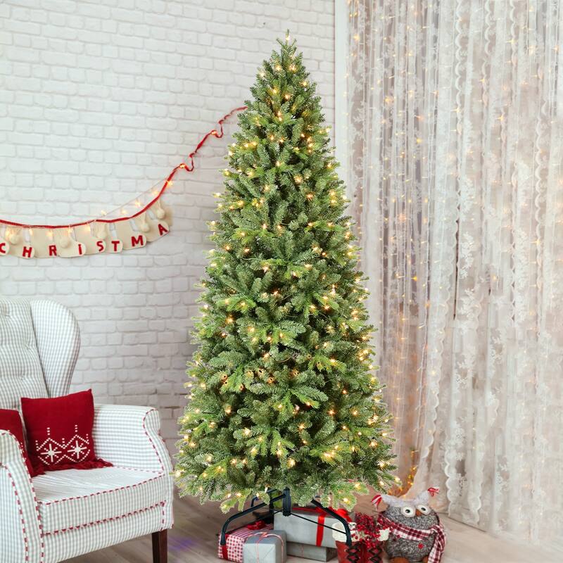 6FT Christmas Tree with 1032 Tips and 300 Warm White LED Lights-PVC+PE Mixed Branches,Hinged Structure for Easy Setup