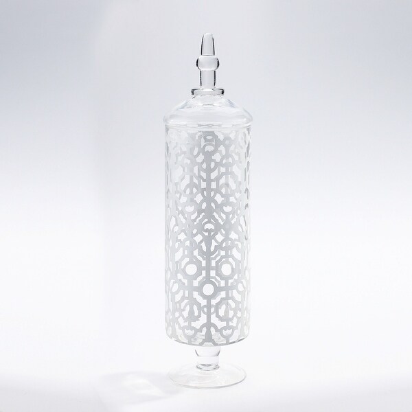 20" Clear Hand Blown Jar with Finial Lid Tabletop Decor - N/A