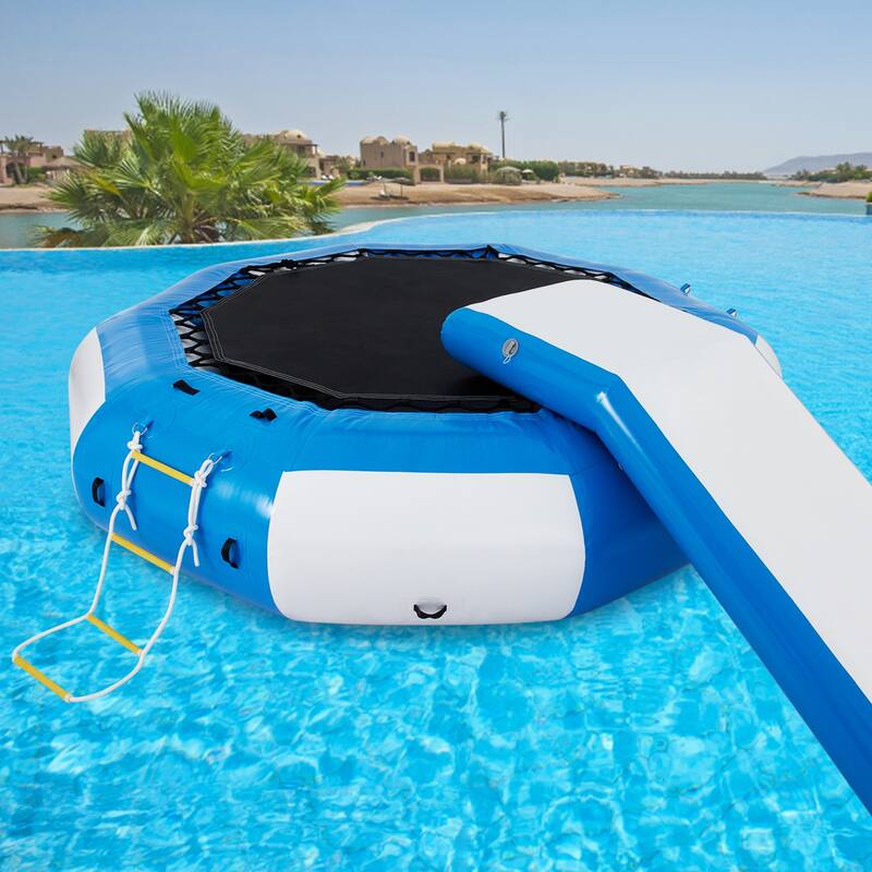 VEVOR Inflatable Water Trampoline Round Inflatable Water Bouncer with Ladder
