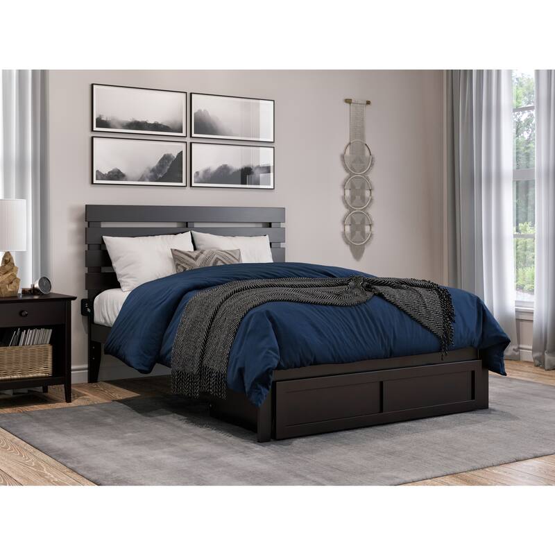 Full Size Bed with Storage Drawer - Espresso Finish, Modern Farmhouse Style Bed Frame