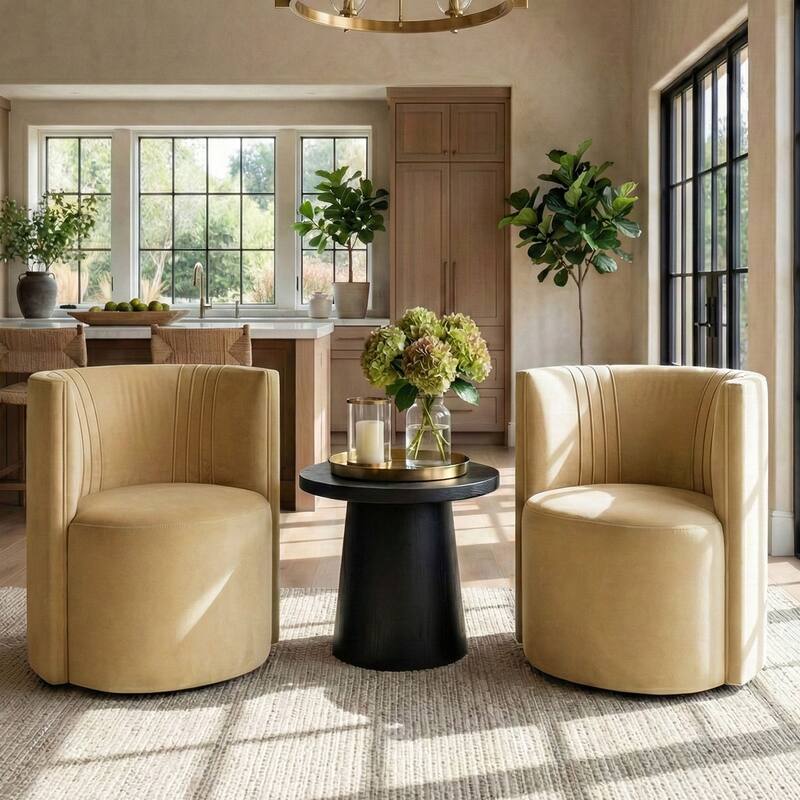 Velvet Swivel Rolling Accent Chairs with Casters - Camel-2-piece