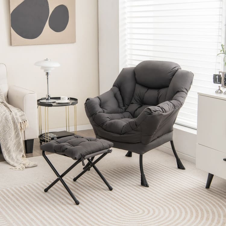 Modern Accent Sofa Chair with Folding Footrest and Side Pocket - 29.5" x 32" x 37.5"