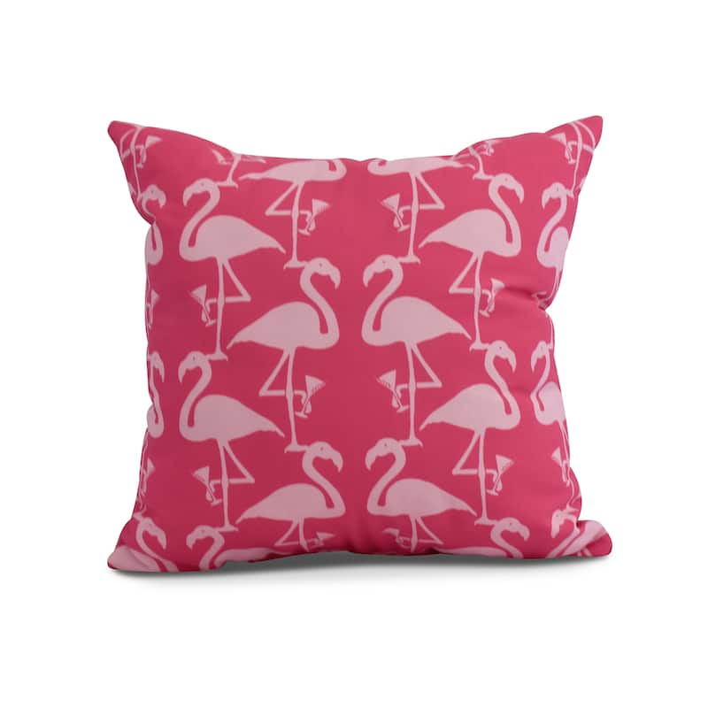 20 x 20 inch Flamingo Heart Martini Animal Print Pillow - Pink
