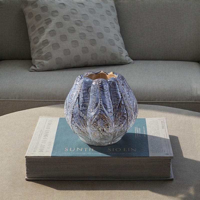 Embossed Stoneware Planter/Vase in Reactive Glaze