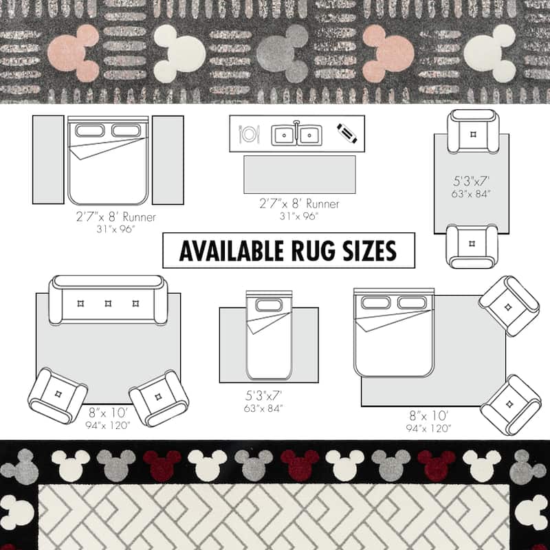 Licensed Disney Mickey Mouse Bravo Toss Modern Geometric Mickey Head Red/ Grey/ Ivory Indoor Area Rug