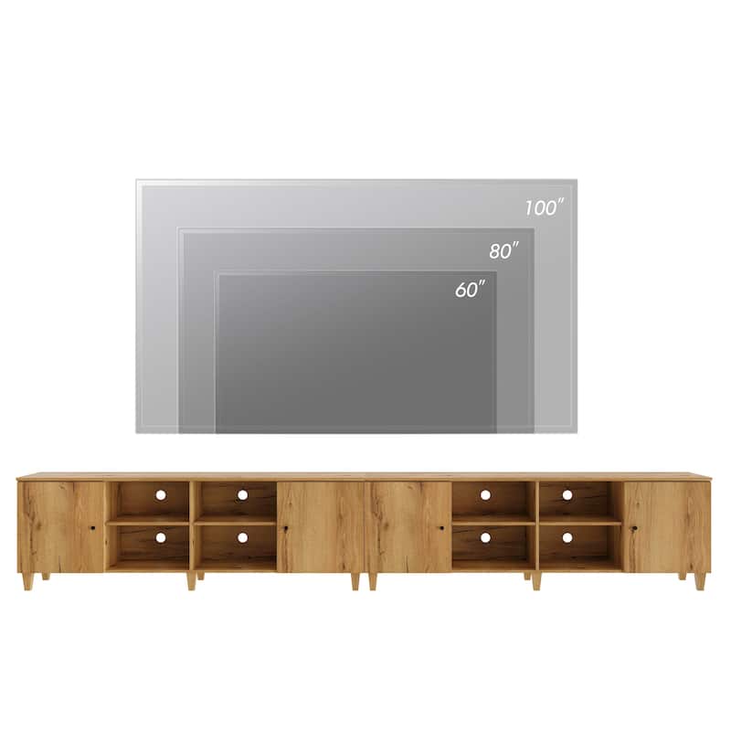 WAMPAT Wooden TV Stand with Doors, Mid-Century Entertainment Center