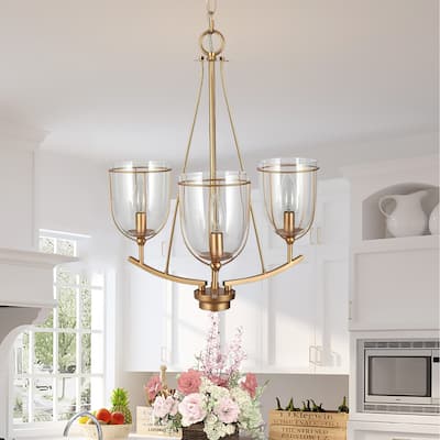 Modern 3-Light Goblet Glass Chandeliers Gold Frame Hanging Lights for Dining Room - D19'' x H82''