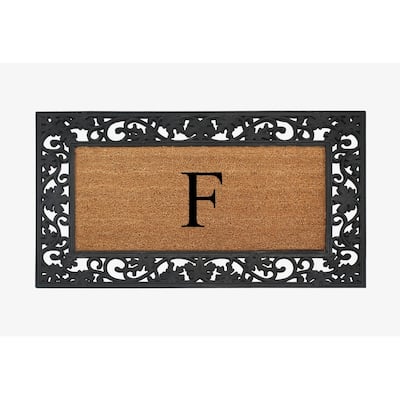 A1HC Rubber and Coir Dirt Trapper Heavy Weight Large Monogrammed Doormat 23"X38", Black