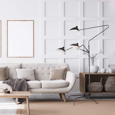 3 Swing Arm Contemporary Floor Lamp with Black Metal Shade
