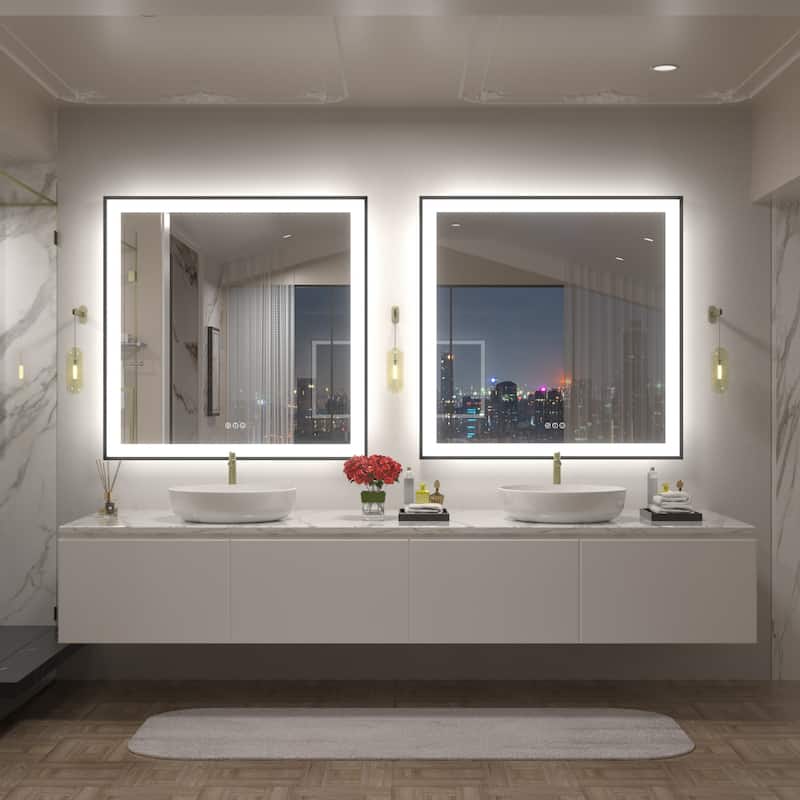 Front & Back LED Anti-Fog Tempered Glass Framed Bathroom/Vanity Mirror 3-Year Warranty