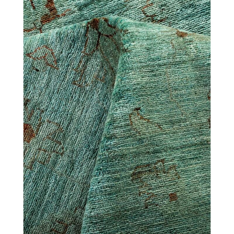 Overton Hand Knotted Wool Vintage Inspired Modern Contemporary Overdyed Blue Area Rug - 11' 9" x 14' 9"