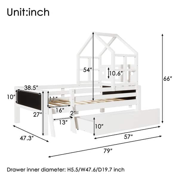 Twin Size Loft Bed with Ladder, Storage Drawers, and Double-Sided Chalkboard