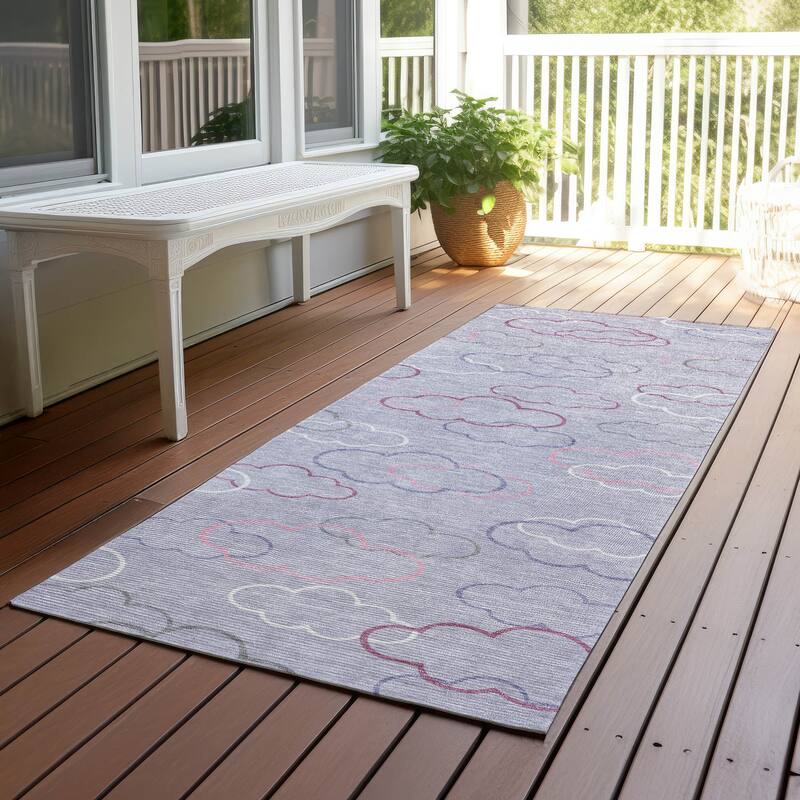 Machine Washable Indoor/ Outdoor Modern Clouds Chantille Rug - Lavender - 2'3" x 7'6"