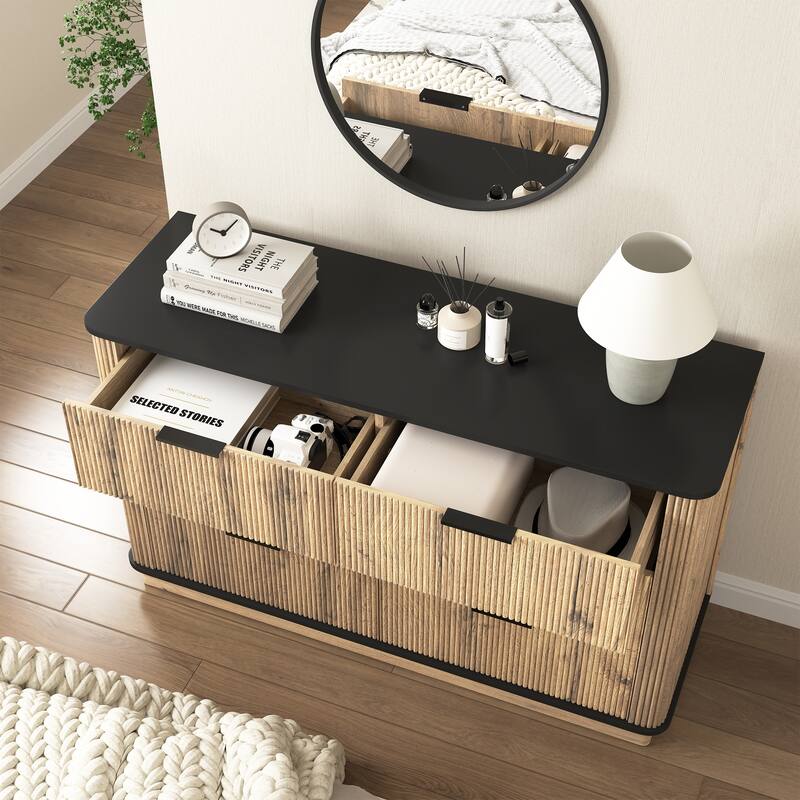 Modern Multi-Functional Six-Drawer MDF Cabinet, Rounded Corners And Multifunctional Design, 47.2*15.7*29.6 Inches