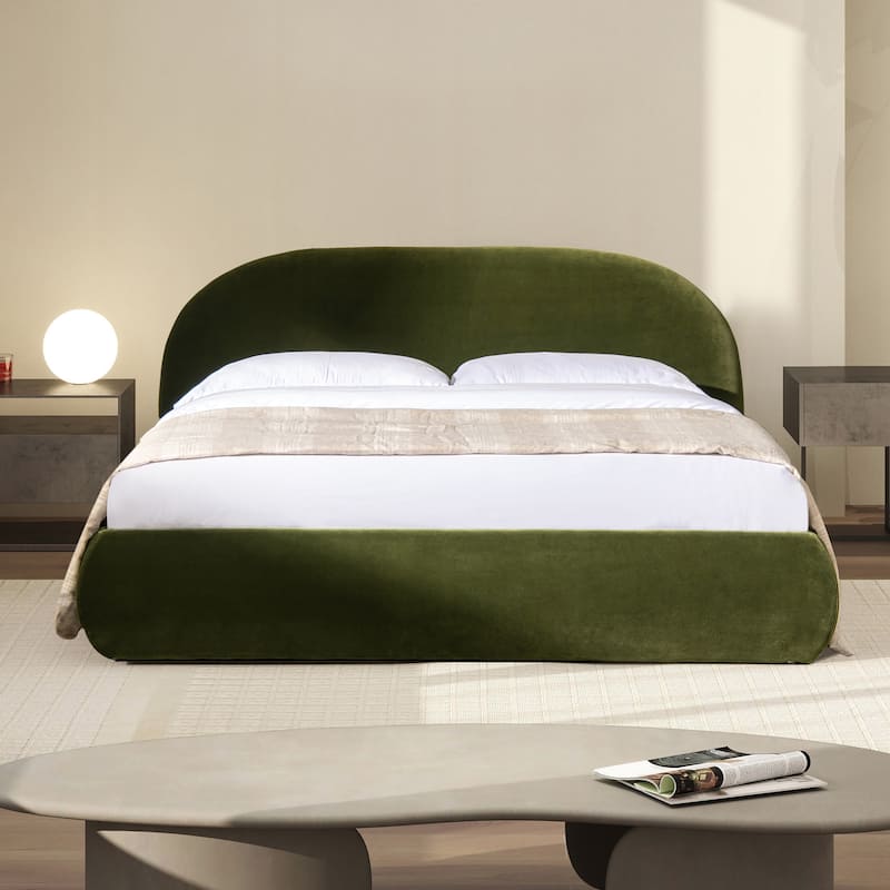 Archie Mid-Century Modern Velvet Upholstered Arched Platform Bed