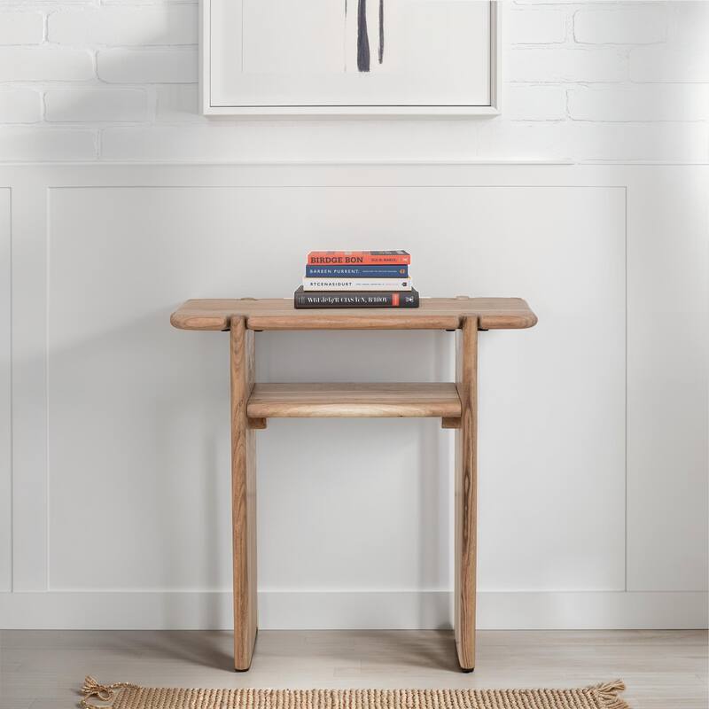 Mango Wood Accent Table with Shelf