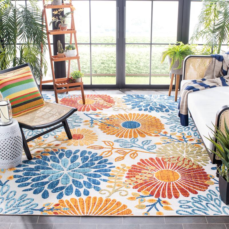SAFAVIEH Cabana Lilah Indoor/ Outdoor Waterproof Patio Floral Rug - 9' x 12' - Cream/Red