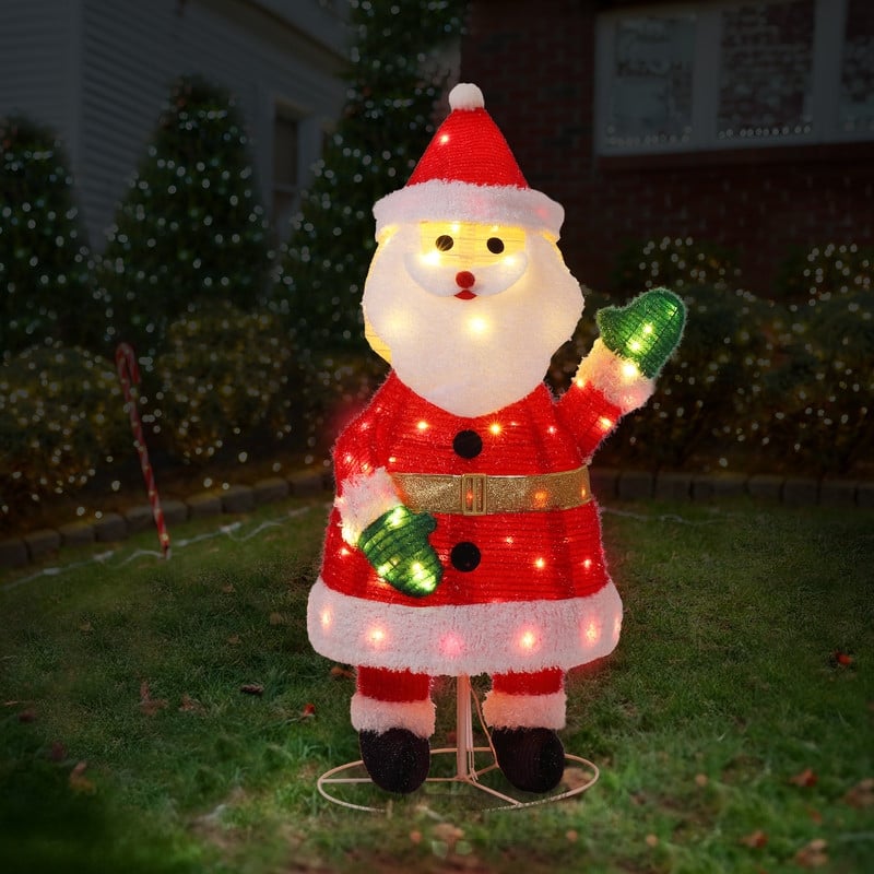 3.3FT Lighted Santa Claus Waving Hand Christmas Yard Decorations - Red