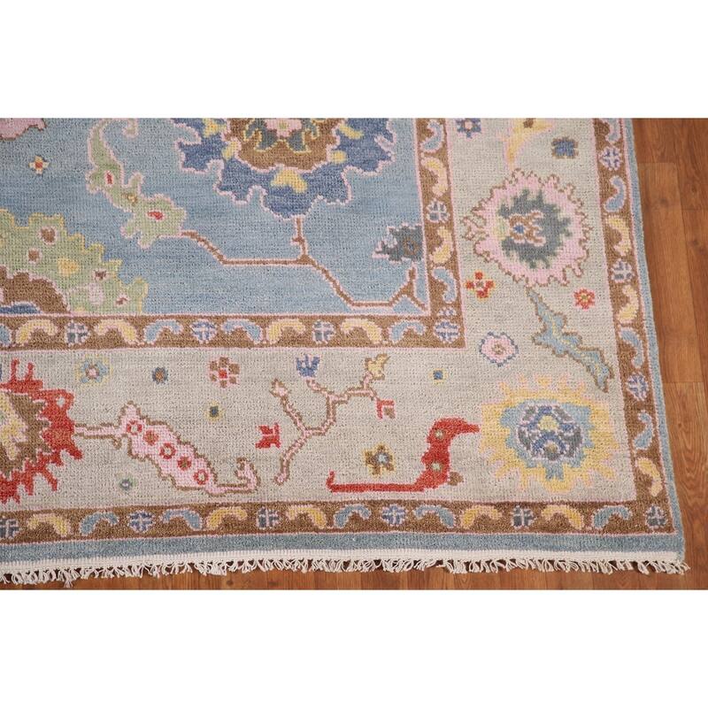 Light Blue Oushak Area Rug Handmade Living Room Wool Carpet - 8'1"x 10'1"