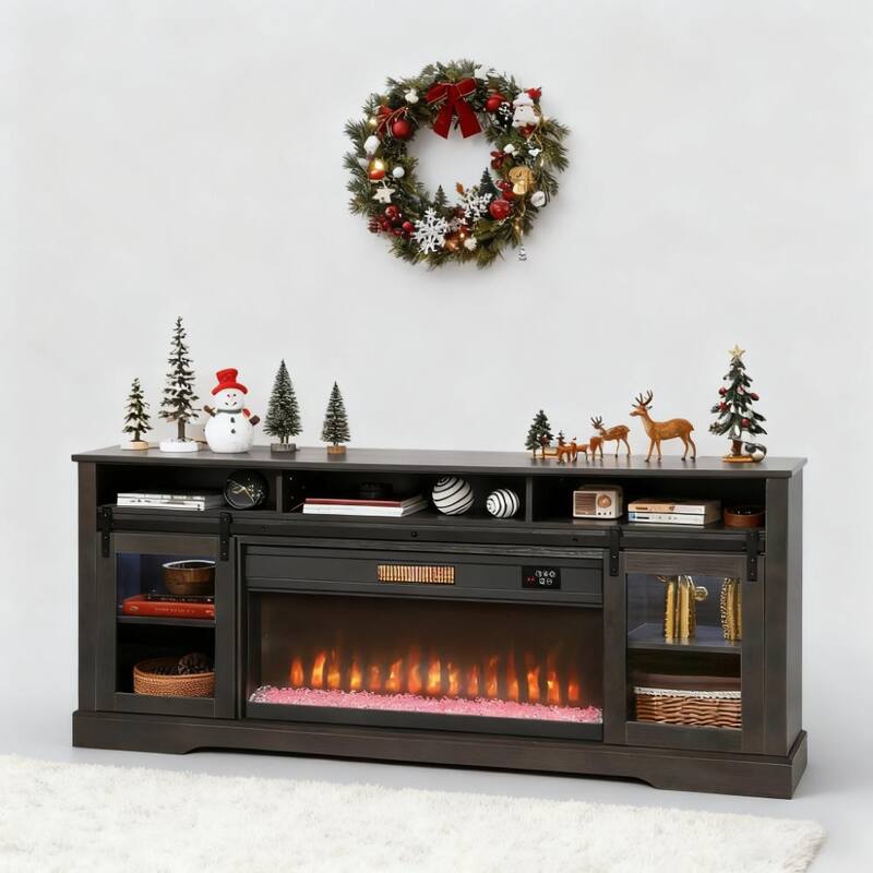 Farmhouse Fireplace TV Stand for TVs up to 80", TV Console TV Cabinet with 36" Electric Fireplace