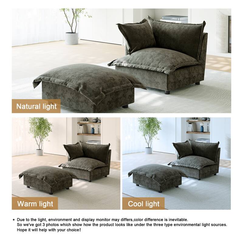 Casual 40"W Oversized Soft Comfy Cloud Chenille Chaise Lounge with Ottoman