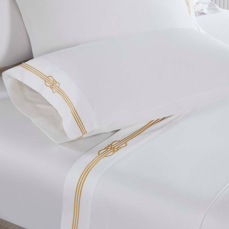 Blue Nile Mills Harmony Cotton Gold Embroidered Bed Sheet Set