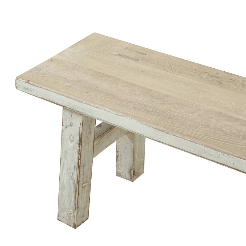 Artissance Small Amalfi Old Pine Wood Bench, 47 Inch Long, Antique Off White Finish
