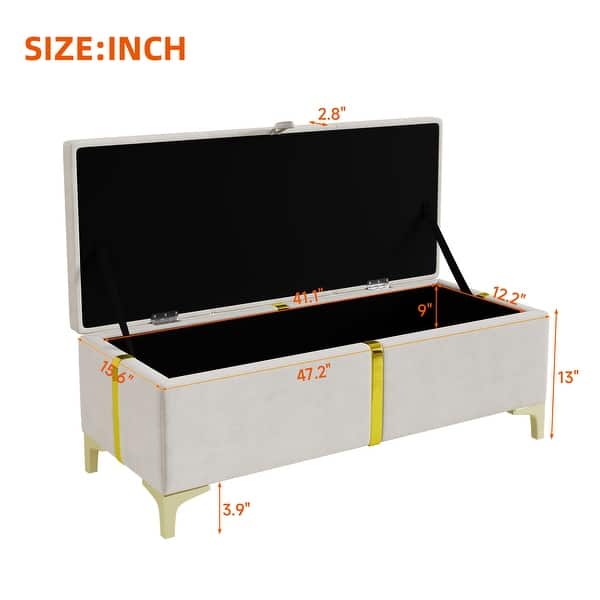 Elegant Upholstered Storage Ottoman With Metal Legs For Bedroom And ...
