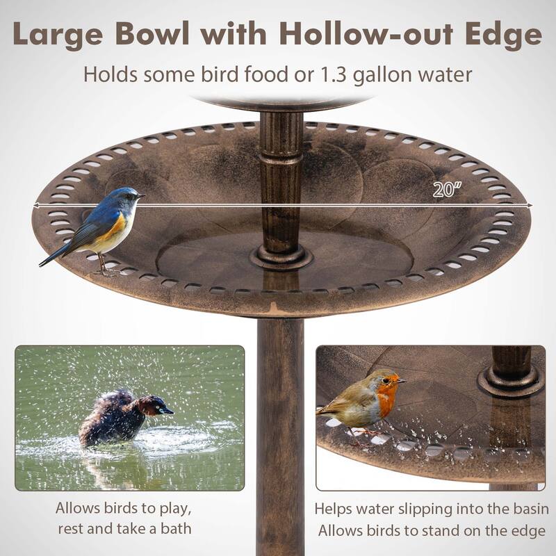 Costway 3-In-1 Pedestal Bird Bath with Solar Light with Bird Feeder & - See Details