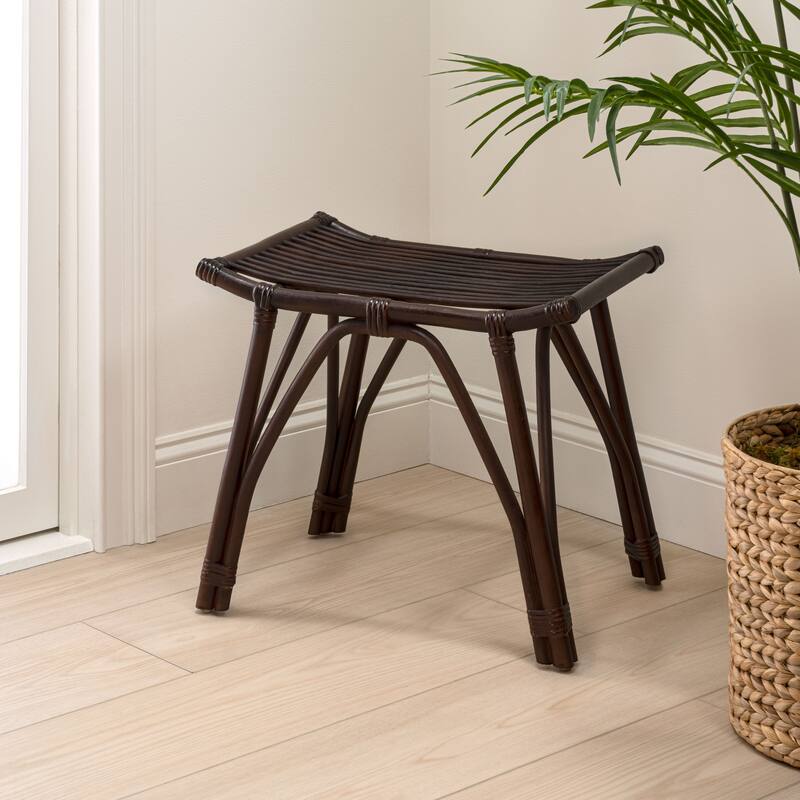 JONATHAN Y Gabriel Modern Bohemian Handcrafted Rattan/Teak Wood Curved Seat Accent Stool