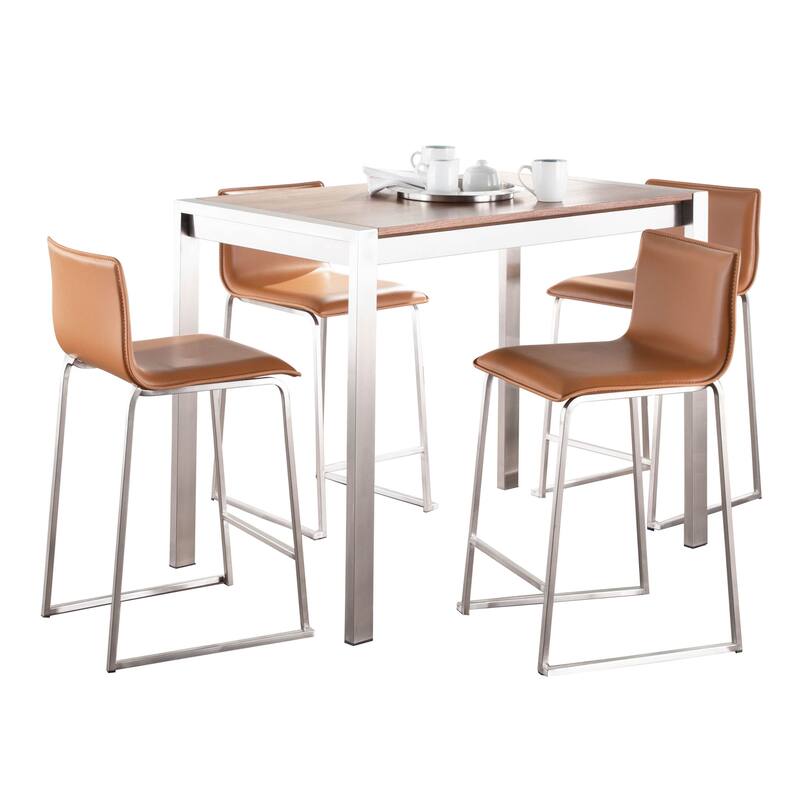 Strick & Bolton Forrest Mara Upholstered 5-Piece Counter Height Dining Set - Camel Faux Leather/Walnut Wood Top