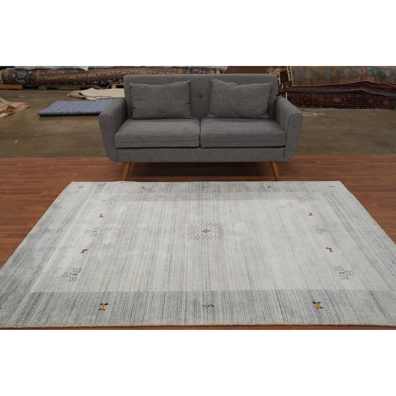 Hand Knotted Oriental 100% Wool Carpet Tribal Animal Pictorial Beige & Ivories Gabbeh Area Rug - 7' 10'' X 5' 6''