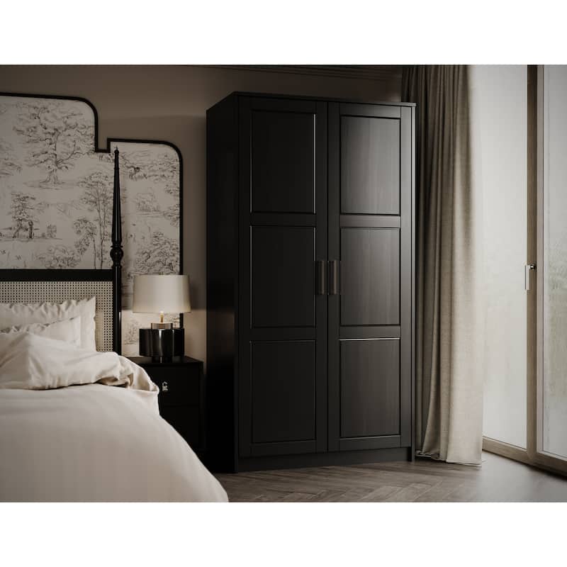 Palace Imports 100% Solid Wood 2-Door Urban Wardrobe Armoire with Solid and Mirrored Doors