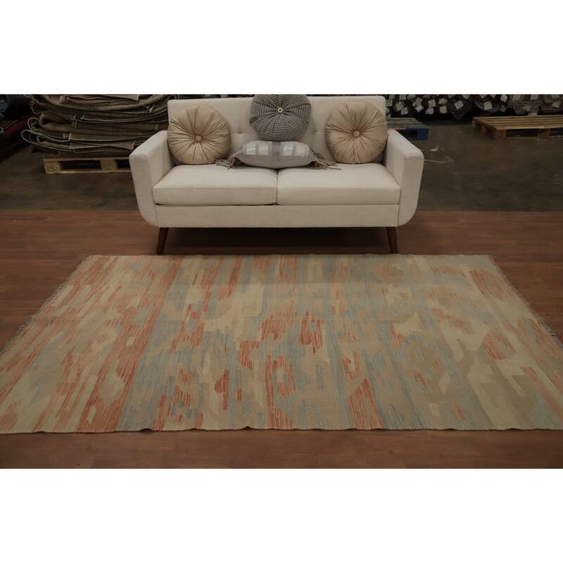 Hand Woven Oriental 100% Wool Carpet Southwestern Modern Oranges & Rust Kilim Area Rug - 7' 10'' X 4' 9''
