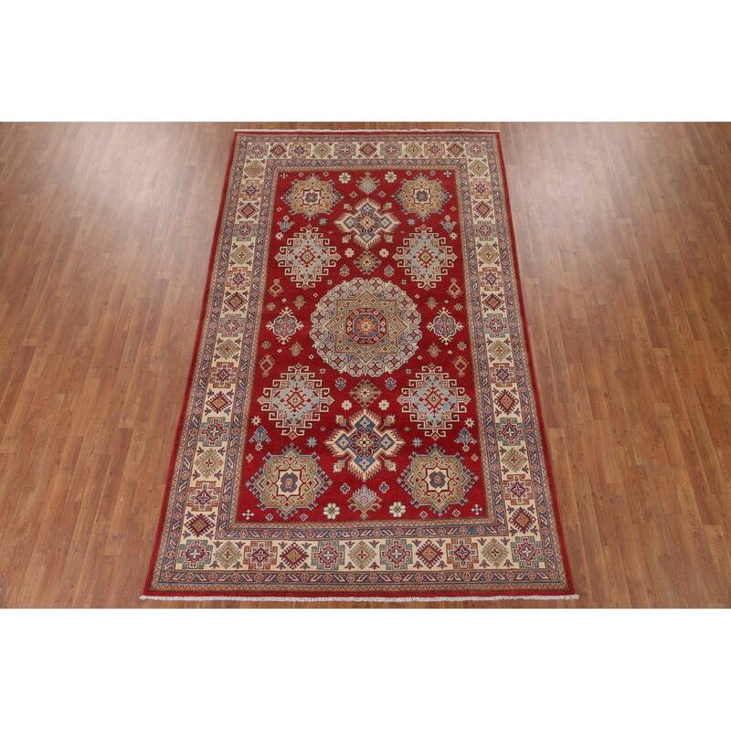 Hand Knotted Oriental 100% Wool Carpet Traditional Geometric Red Kazak Area Rug - 10' 5'' X 6' 3''