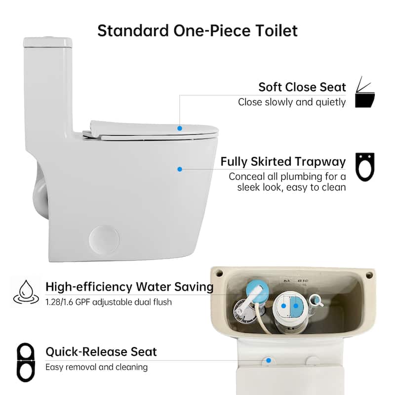 Elongated One-Piece Toilet with Soft-Close Comfort Height Seat